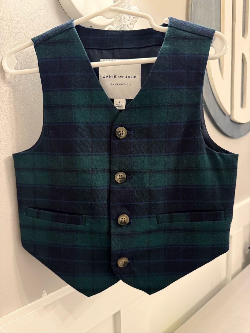 Janie and Jack Green & Navy Plaid Boys' Dress Vest